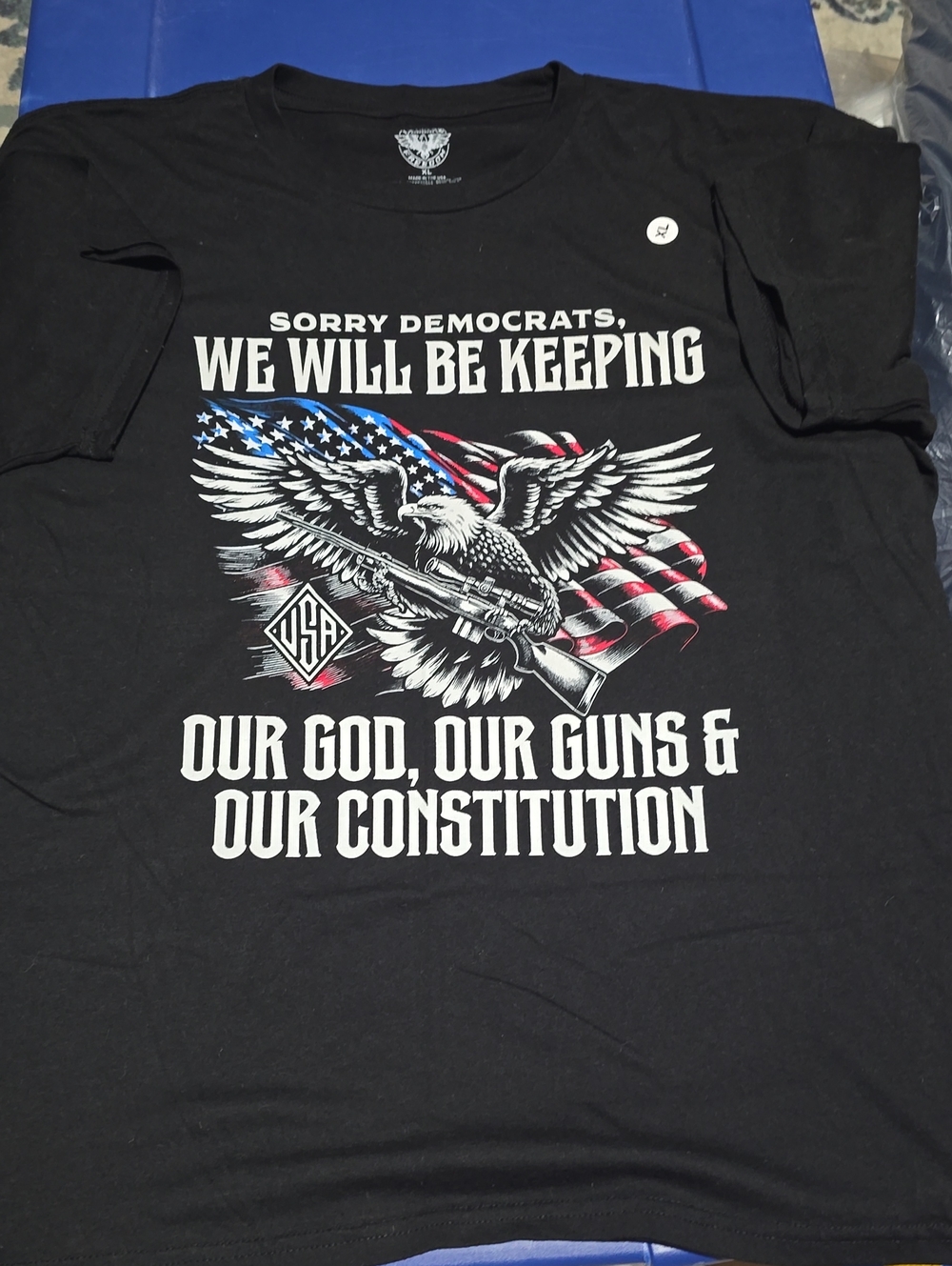 Black Graphic Patriot Tee with Eagle & Flag